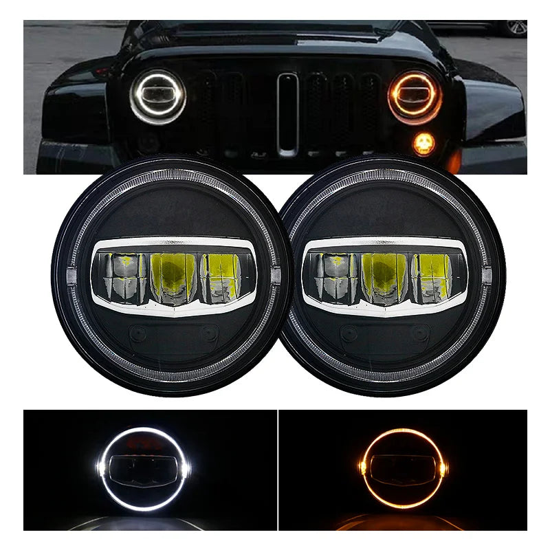 Car Motorcycle 7 Inch Led Headlight DRL Halo Amber Turn Light For Jeep Wrangler JK TJ CJ LJ Lada Defender Suzuki Hummer Headlamp