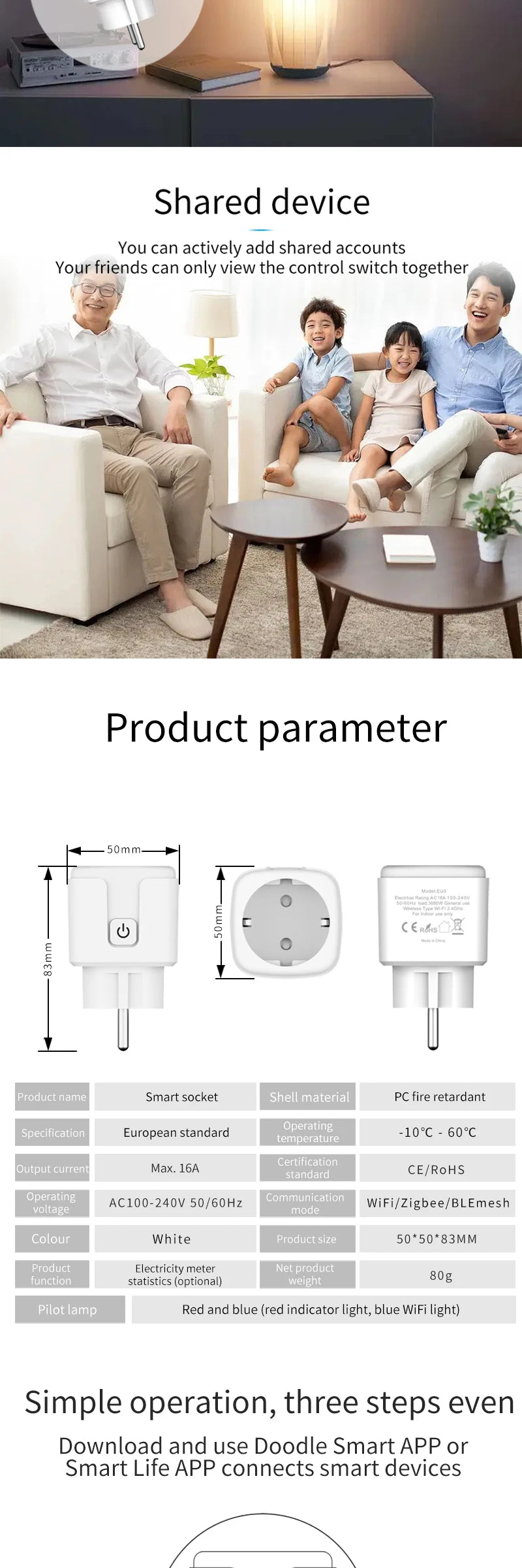 WiFi Smart Plug Socket EU 16/20A with Power Monitoring Timing Voice Control Works with Tuya Alexa Google Home Smart Life
