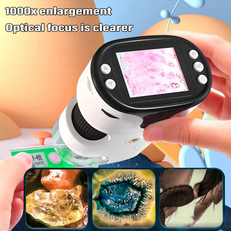 1000X Handheld Microscope for Kids 2Inch Screen Rechargeable Mini Pocket Digital Microscopes Portable Edu Gift Children Students