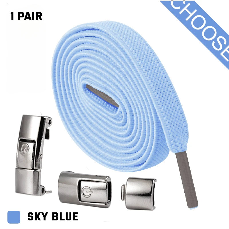 New Press Lock Shoelaces without ties Elastic Laces Sneaker 8MM Widened Flat No Tie Shoe laces Kids Adult Shoelace for Shoes