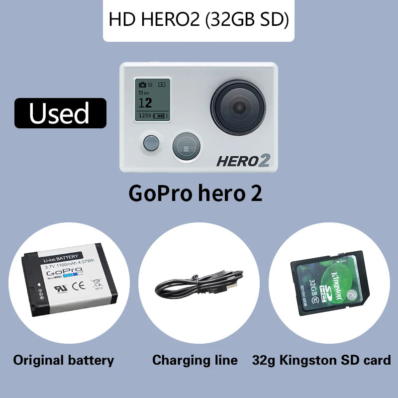 GoPro HD HERO2 action camera, second-generation vlog small cycling sports camera, second-hand entry-level ultra wide angle sport