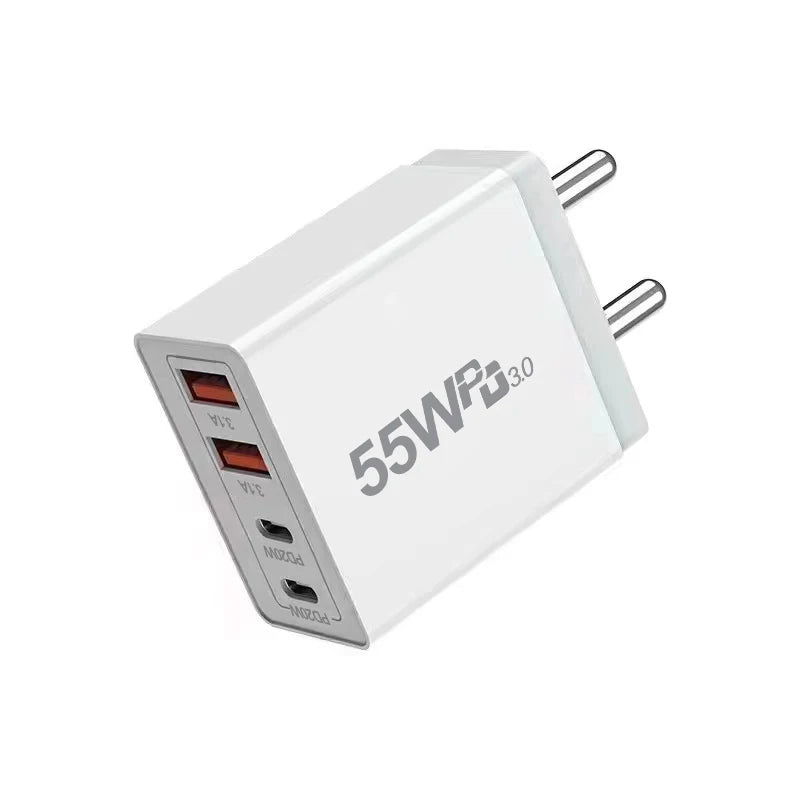 New Universal 55W  fast charging 4Ports Dual PD Type C USB Wall Charger US Power Adapters For Iphone  Ipad Universal  Xiaomi LG