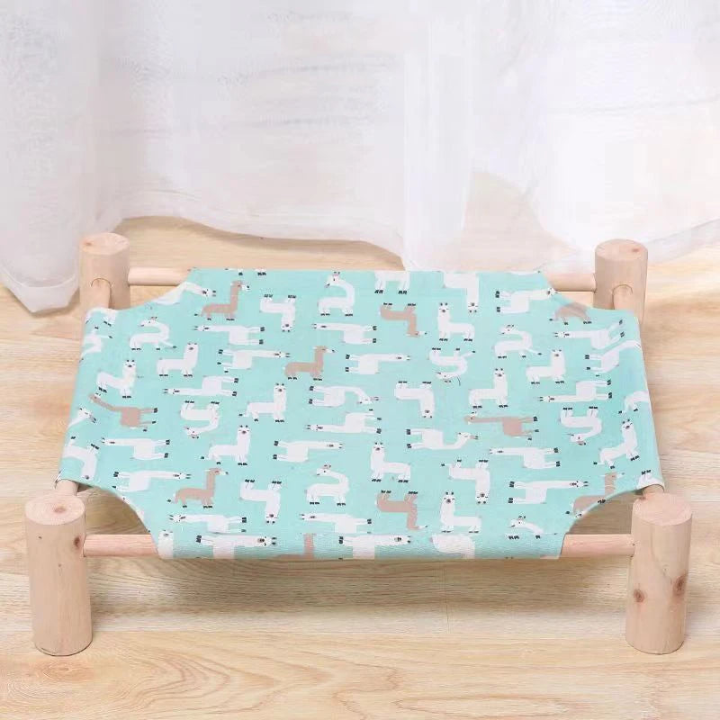 Wood Canvas Elevated Cat Bed, House, Hammocks, Lounge Bed for Small Rabbit Cats and Dogs, Durable Pet Supplies