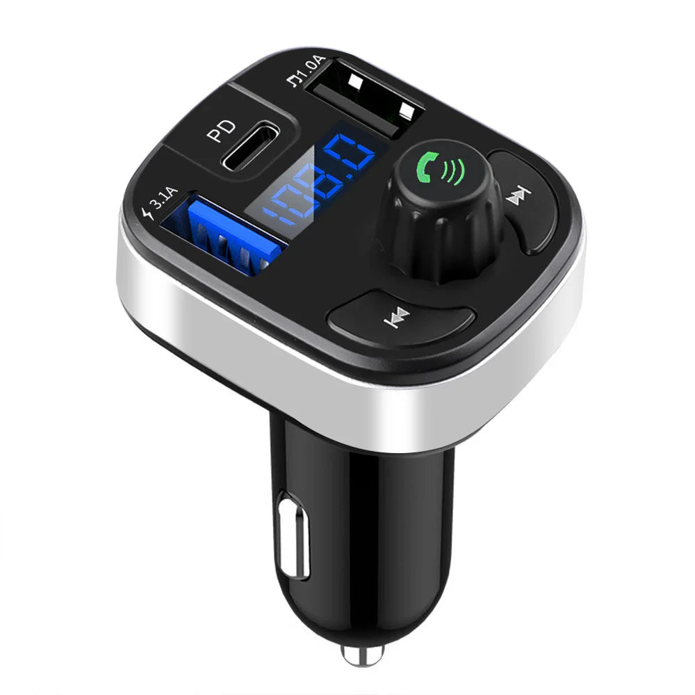 Car Bluetooth 5.0 FM Transmitter Dual USB PD Type C Fast Charge Car Charger Bluetooth Microphone Handsfree Car FM Modulator