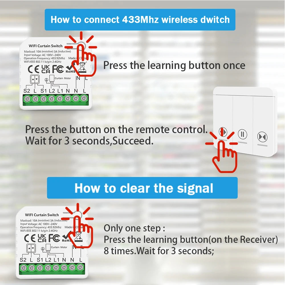 Tuya WiFi Smart Curtain Switch Roller Blinds Shutter Module 433MHz RF Remote Control Works With Alexa Google Home Assistant