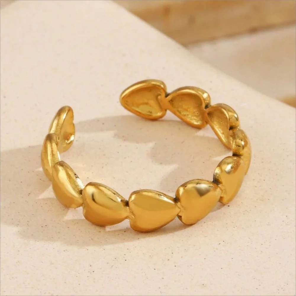 1/3PCS Adjustable Full Circle Hollow Heart-Shaped Open Cuff Ring Stainless Steel Jewelry Irregular Stackable Rings For Women