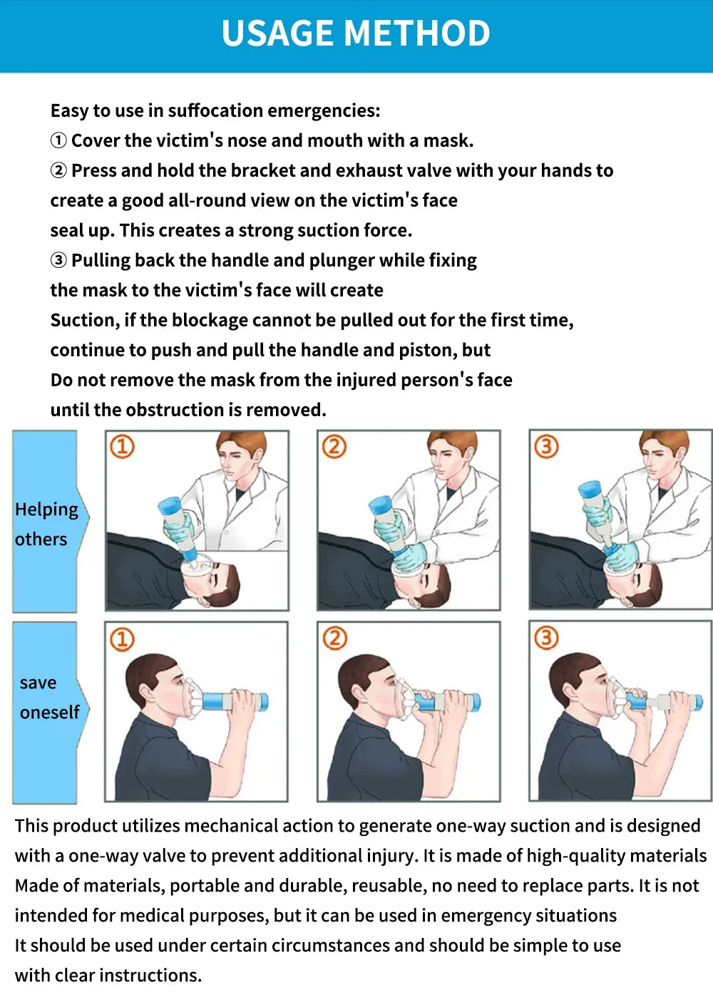 Heimlich Maneuver Anti Choking Rescue Device Anti Asphyxia Face Mask Emergency Home Rescue Adults & Children First Aid Kit