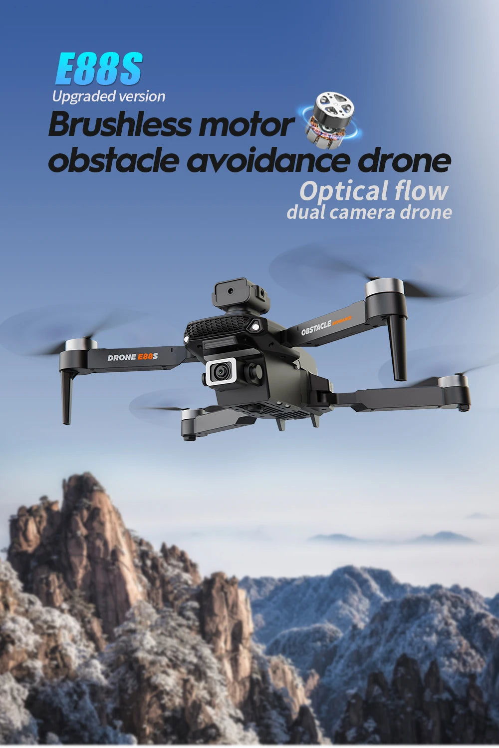 E88S RC Drone 4K Wide Angle Optical Flow Dual HD Camera Avoiding Obstacle Brushless Motor with Remote Control Foldable