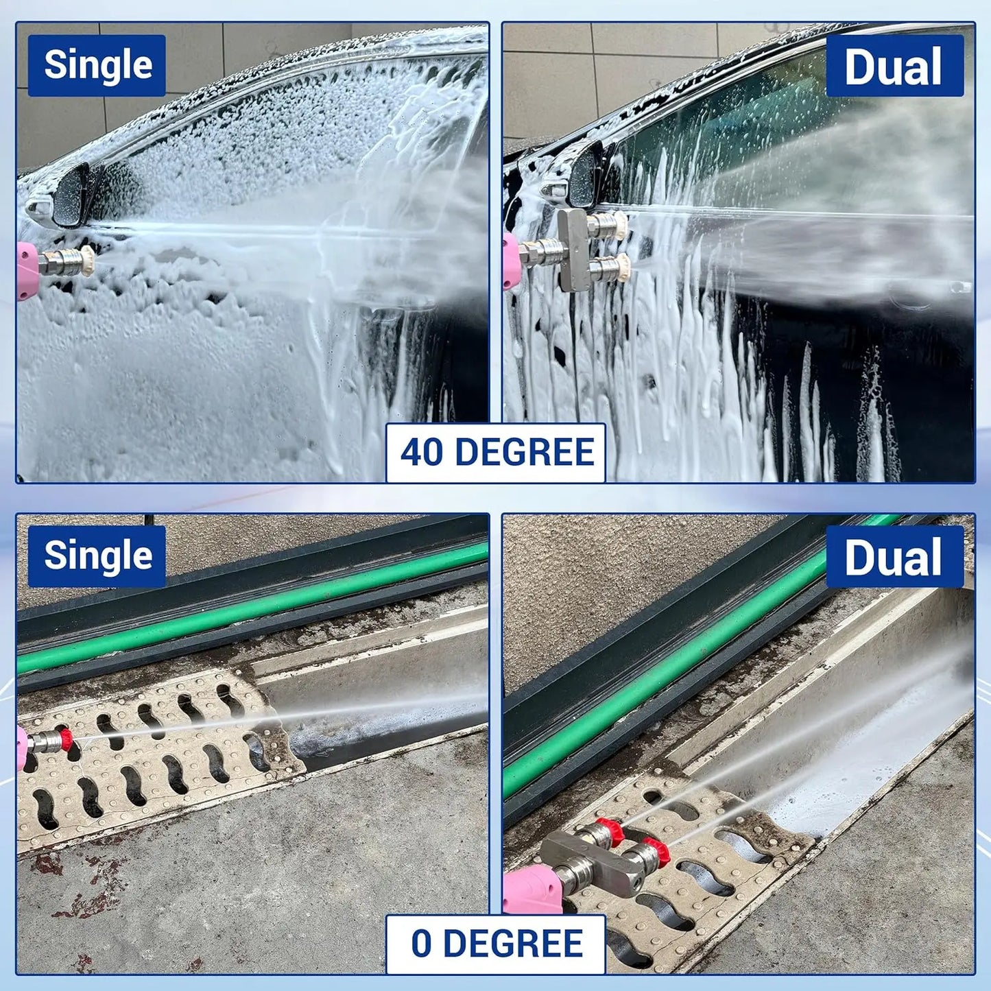 Pressure Washer Dual Nozzle Quick Connectors 1/4 inch Double Sprayer Tips