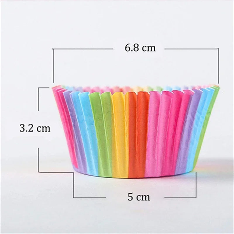 100pcs Cupcake Paper Cups Baking Molds Rainbow Liner Cupcake Muffin Cases Paper Cake Wedding Party Decorating Cupcake Cases