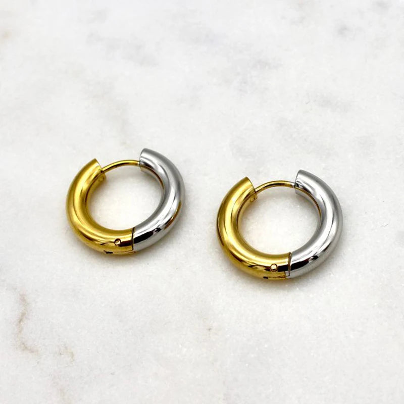 Gold Silver Color Stainless Steel Round Earrings For Women's Simple Fashion Hip-hop Rock Jewelry Accessories