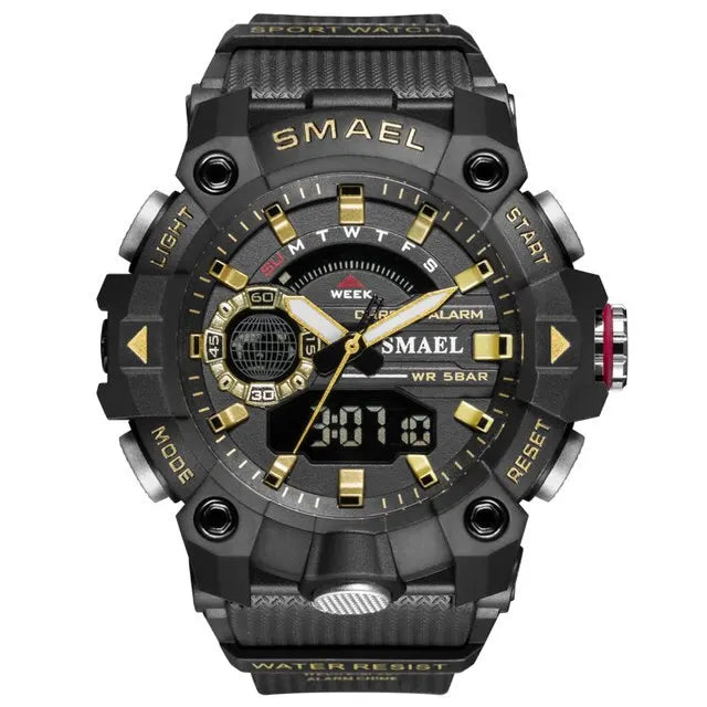SMAEL Fashion Sport Watches Men Shock Resistant 50M Waterproof Wristwatch LED Alarm Stopwatch Clock Military 8040 Men Watch