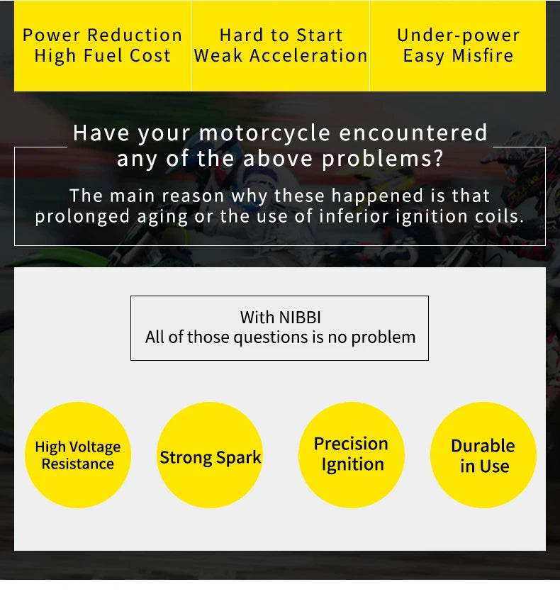 NIBBI 2T/4T Universal Motorcycle Ignition Coil Motocross Racing Coil for Honda ATV Scooter Yamaha Ktm Engine Ignition Parts