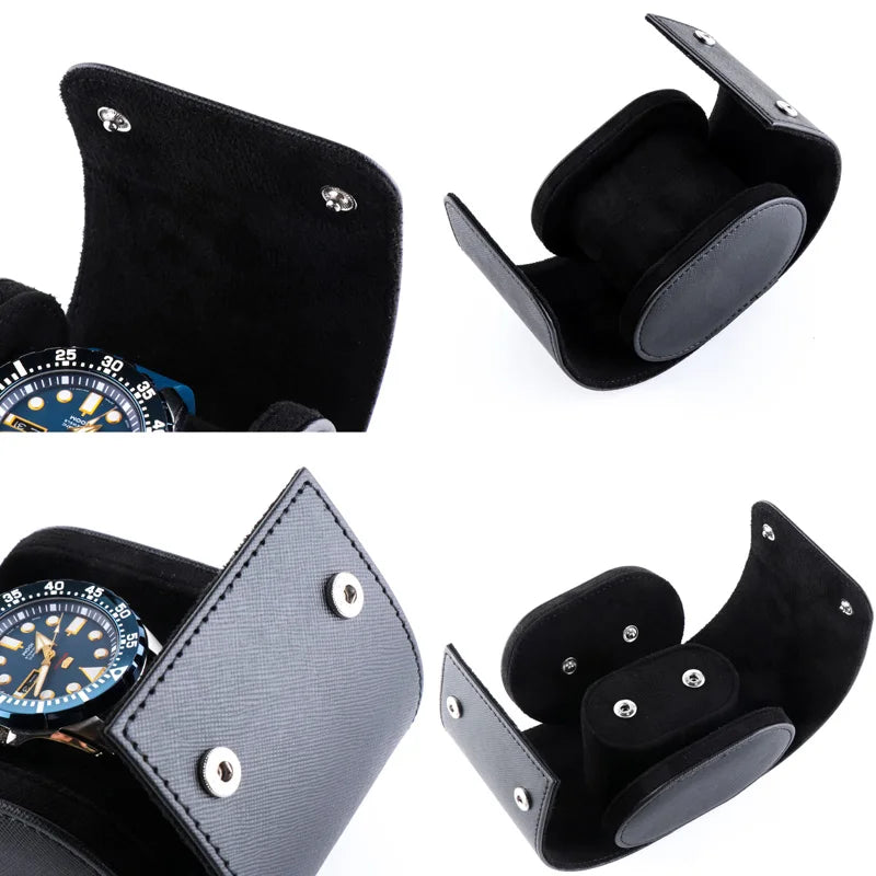 1 Grid Single Watch Box Vintage Pu Leather Slots Flexible Bracket Holder Mechinical Quartz Watch for Business Travel Storage Man
