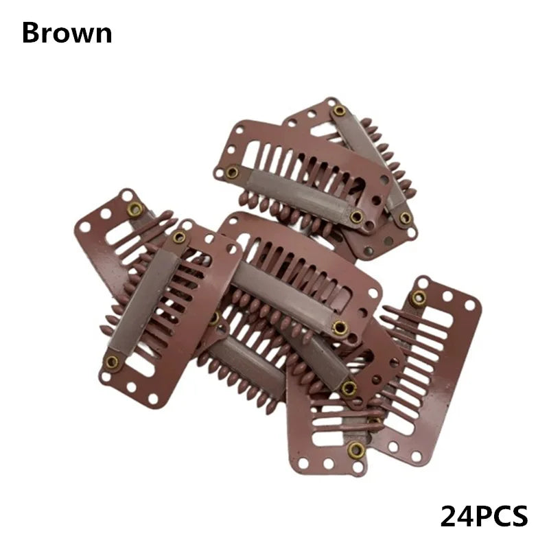 24 Pcs 9-teeth Beige/Brown/Black Hair Extension Clips Hair Extension Wigs Snap Clips Comb Small Snap Wig Accessories Clips