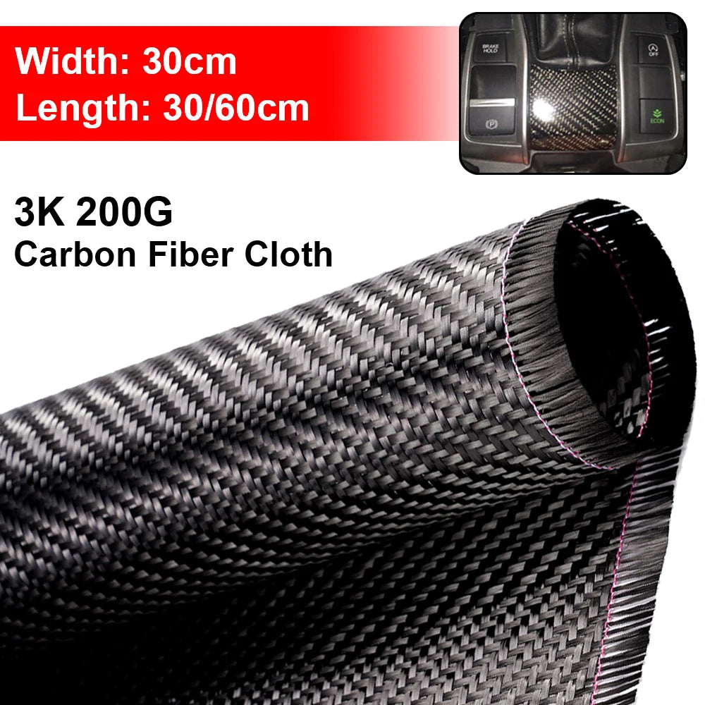 3K 200gsm Carbon Fiber Cloth 50cm/30cm wide Plain Carbon Fabric For Commercial Car Part Sport Equipment
