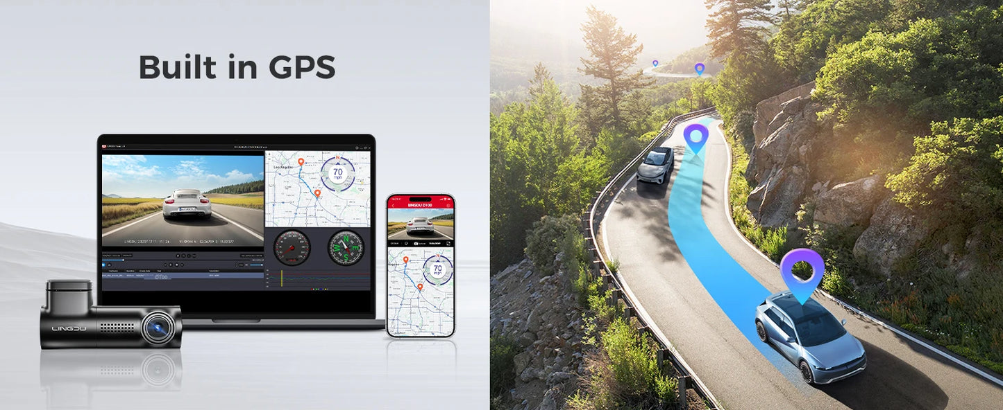 LINGDU Dash Cam D100 3K Dash Car Camera Built-in GPS Wi-Fi 24H Parking Motion Car Camera Night Vision Car DVR EN Voice Control