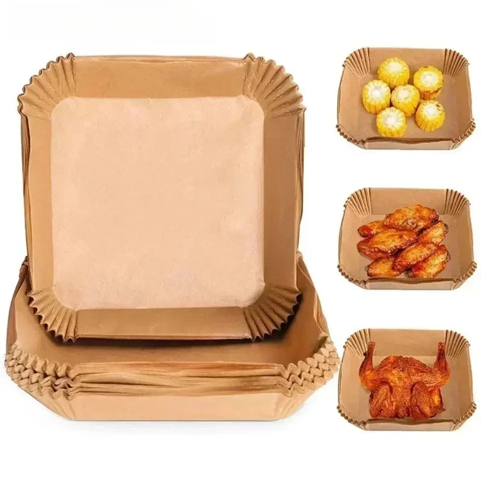 50/100pcs Air Fryer Grease Absorbent For Household Baking Pans With Thickened Silicone Paper Pads