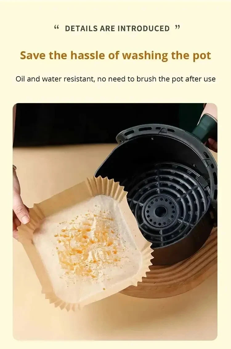 50pcs/set Air Fryer Paper Disposable Paper Oil-proof Parchment Wood Liner Non-Stick Mat Cheesecake Air Fryer Accessories