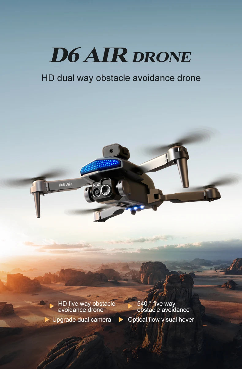 New D6 Air Drone 8K Professional 4K HD Dual ESC Camera Optical Flow 540°Obstacle Avoidance WIFI FPV RC Foldable Quadcopter Dron