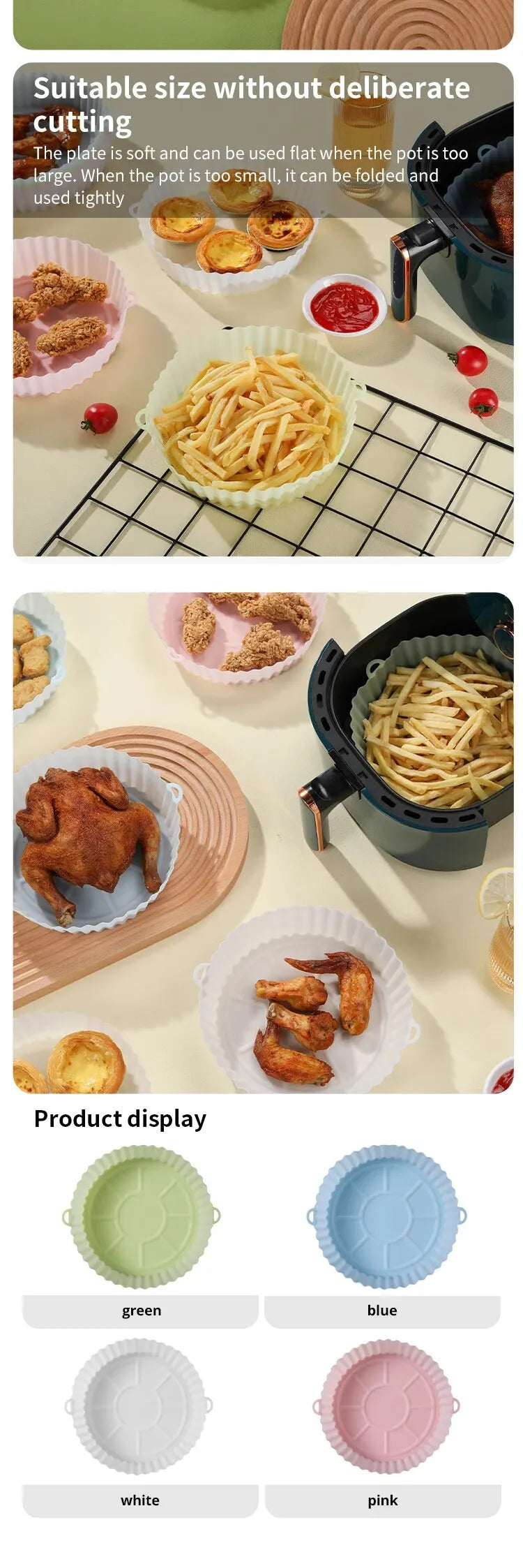 2 PCs Reusable Air Fryer Silicone Tray For Easy Cleaning Suitable For Round Pizza Grill Pan Mats Air Fryer Baking Accessories