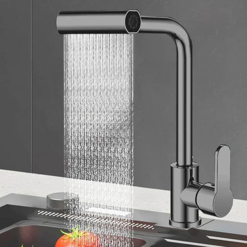 Waterfall Design Kitchen Faucet in Plastic steel with 360° Rotating Spray Head for Hot and Cold Water Mixing Sink Faucet
