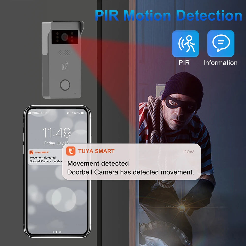 2 Wire Smart Home Tuya Wifi 1080P Video Intercom Video Door Phone 7'' Color Touch Screen Camera Doorbell Door Security System