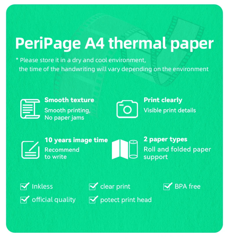 PeriPage A40 Printer Long-term Quick-dry A4 Fold Roll Thermal Paper For Peripage Thermal A4 Paper Photo Picture Receipt PDF File