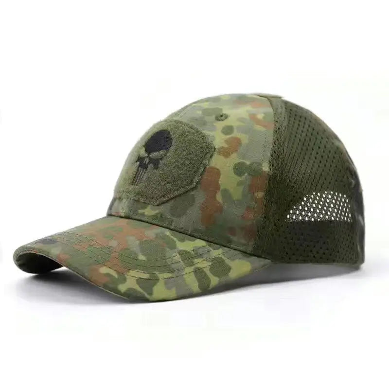 2024 New Summer Camouflage Skull Baseball Mesh Cap Adjustable Airsoft Outdoor Tactical Hiking Casquette Hats For Men Women