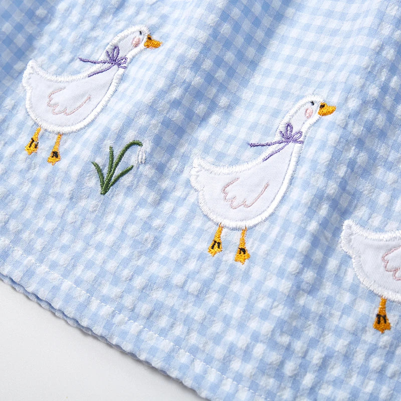 Little Maven 2024 Kids Clothes Summer Lattice Dress Baby Girls Clothes Cartoon Ducks Dresses Children's Clothing Vestidos Cotton