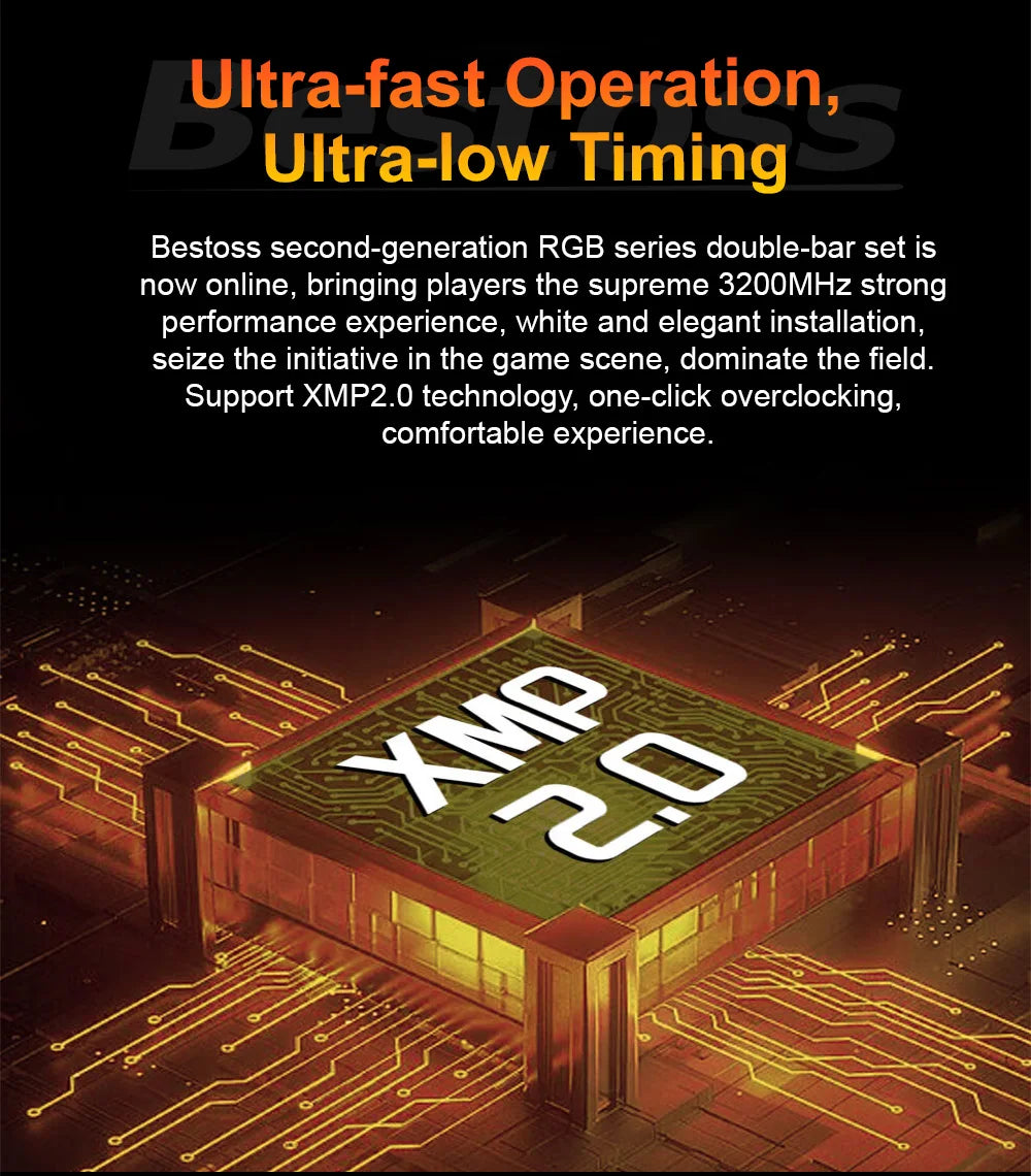 Bestoss Memoria RAM DDR4 RGB 8GB 16B 32GB 3200MHz DIMM RAM Desktop Memory Gaming High Performance