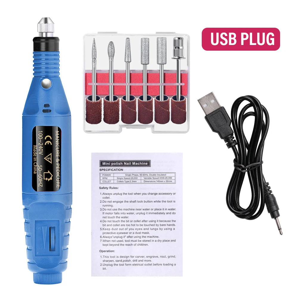 YIKOOLIN Acrylic Nail Drill Kit Electric Nail File 20000 RPM Portable Electric Nail Drill Bits Gel Remover Nail Tools