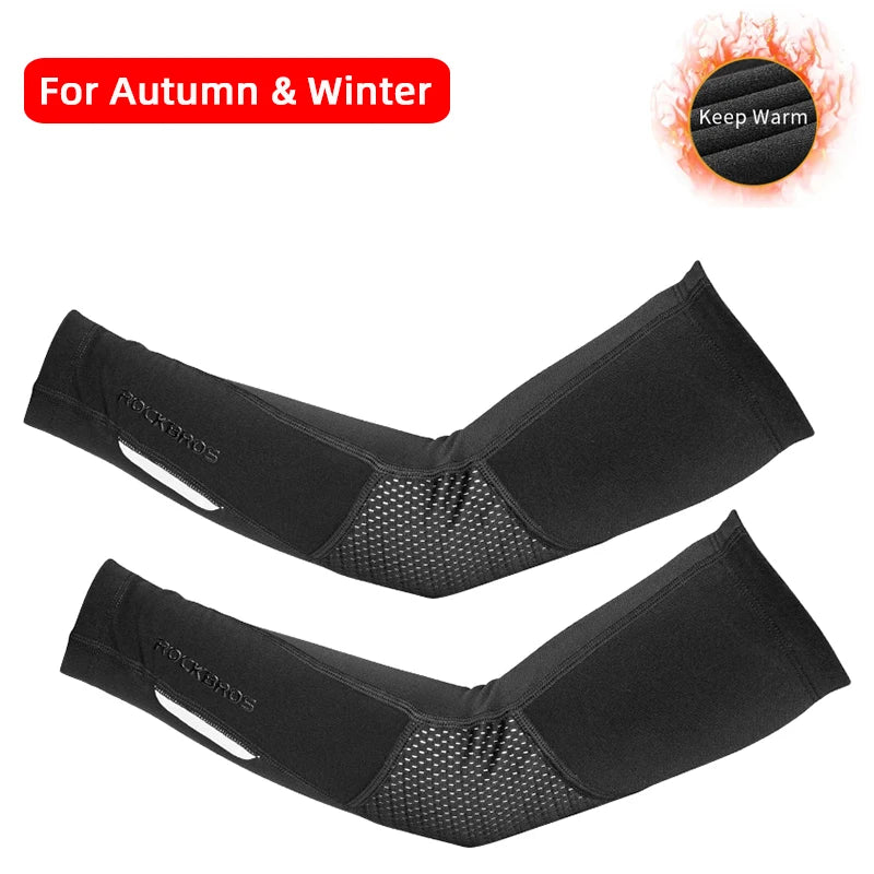 ROCKBROS Winter Fleece Warm Arm Sleeves Breathable Sports Elbow Pads Fitness Arm Covers Cycling Running Basketball Arm Warmers
