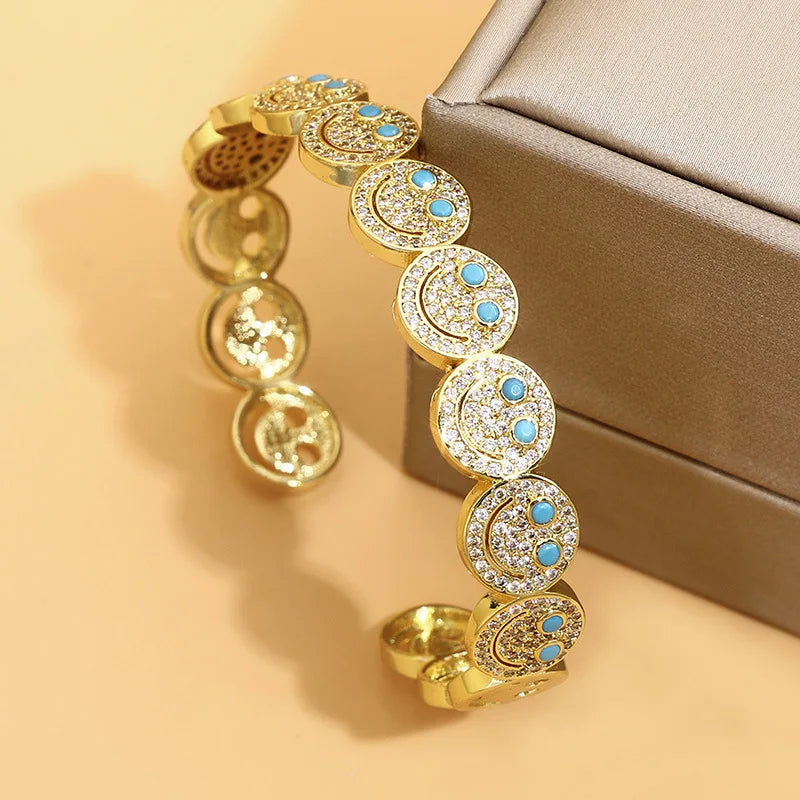 New Stylish Round  Cuff Bangle Bracelet Copper Gold Plated Cubic Zirconia Charm Party Women Men Gifts Jewelry Access