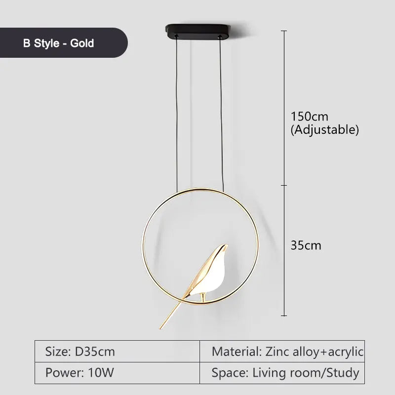 Modern LED Magpie Bird Pendant Lights Chandelier Lighting for Sofa Background Kitchen Indoor Hanging Lamps Corridor Gold Silver