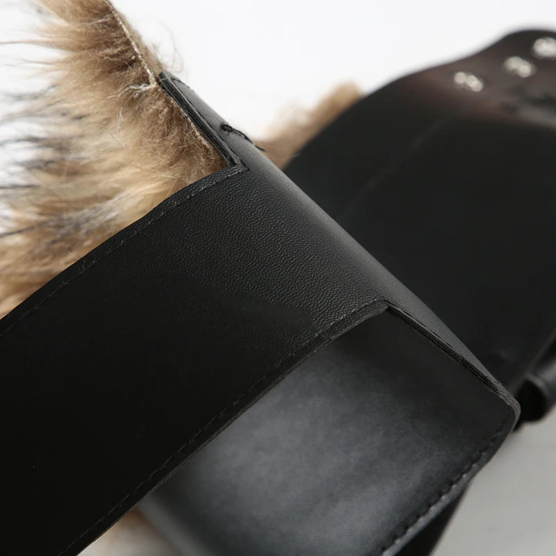 SUCHCUTE Vintage Faux Fur Patchwork Pu Leather Belt Punk Western Cowboy Accessories Y2K Women's Waistband Retro 2000s Decorative