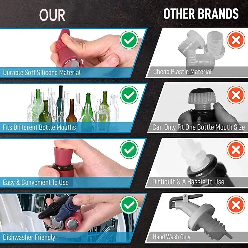 Silicone Wine Bottle Stopper Set Whisky Accessories Leak Proof Beer Champagne Cap Closer Wine Cork Plugs Lids Kitchen Bars Tools
