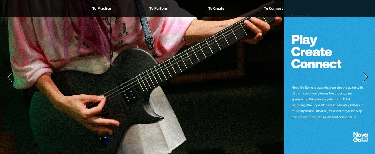 Enya Electric Guitar Nova Go Sonic Smart Electric Carbon Fiber Guitarra with Wireless Speaker, Onboard Presets, Charging Cable