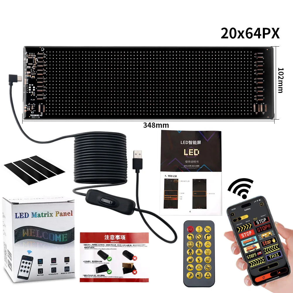 LED Matrix Pixel Panel USB 5V Flexible Addressable RGB Pattern Graffiti Scrolling Text Animation Display Car Shop Bluetooth APP
