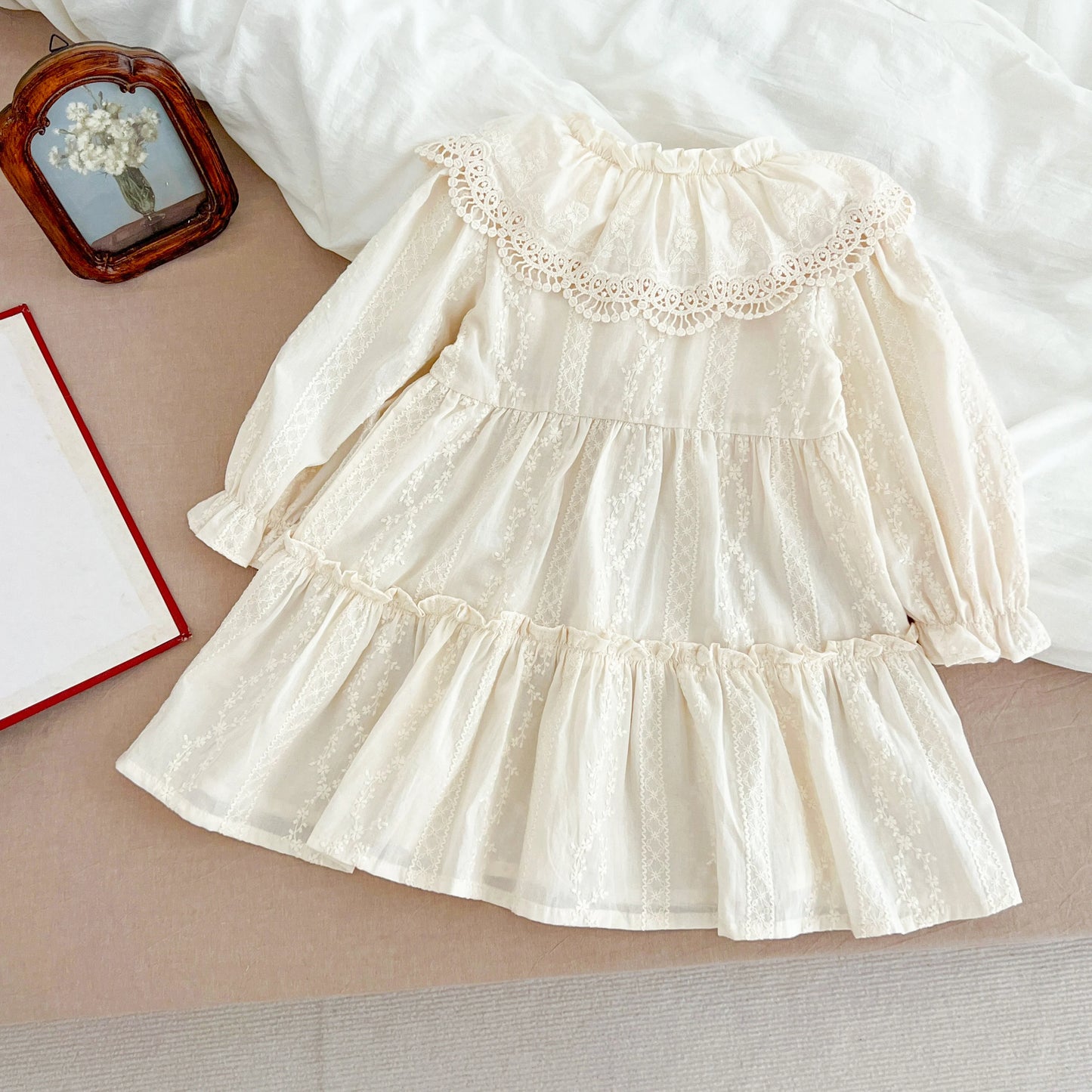 New Baby Girls Dress Girls Sweet Girl Dress Ruffle Trim Party Princess Dress Lace Collar Going Out Casual Dresses Little Clothes