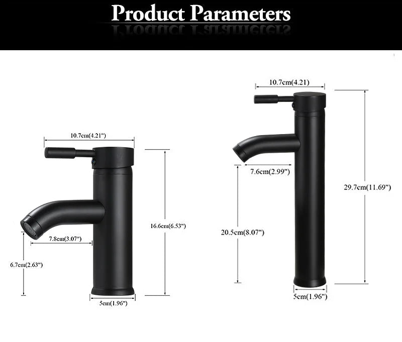 Black Minimalist Style Bathroom Faucet Hot Cold Water Sink Mixer Tap Stainless Steel Basin Faucets