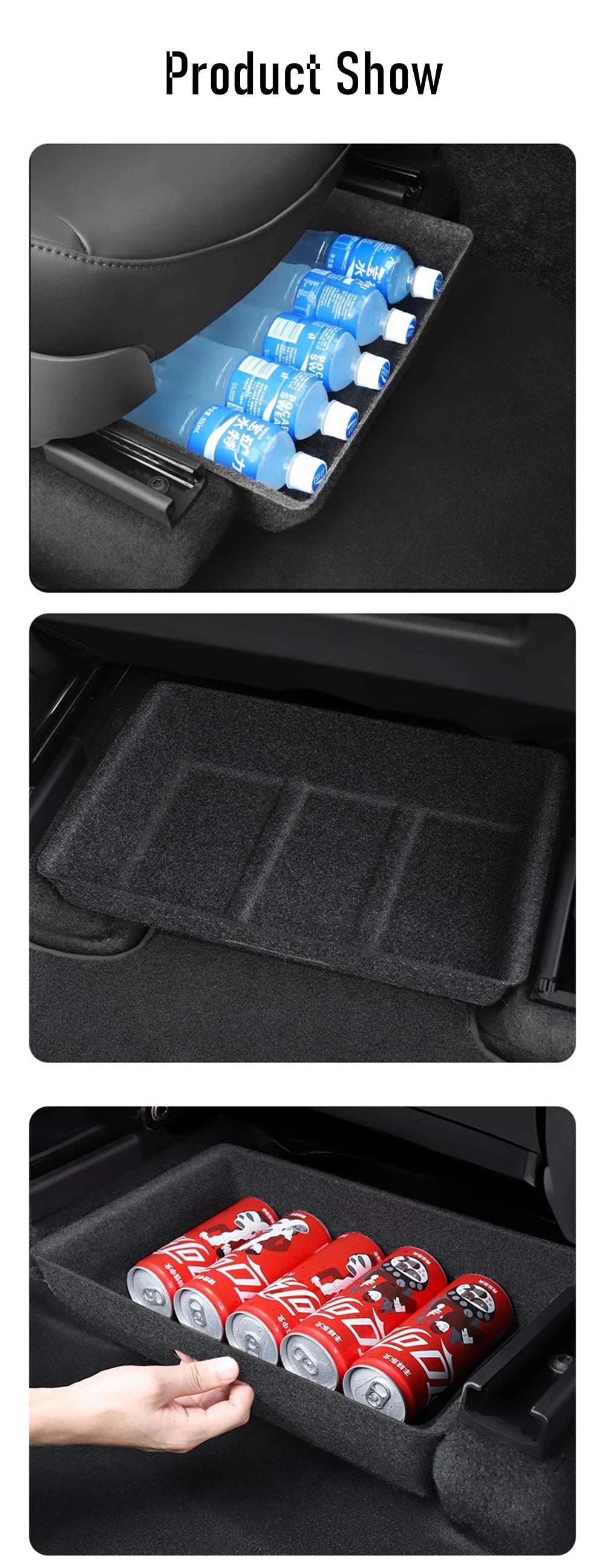 For Tesla Model Y High Capacity Organizer Case Felt Cloth Drawer Holder Under Seat Hidden Box Storage Box Black