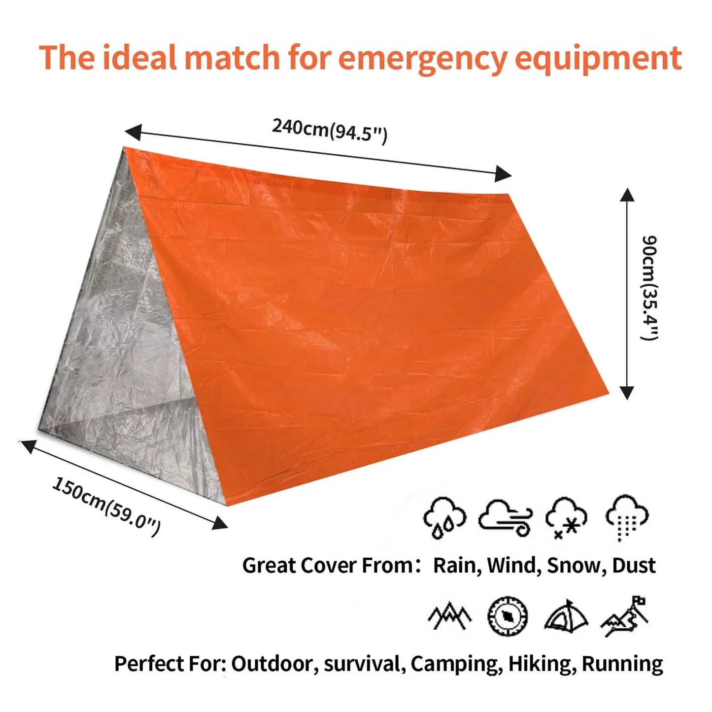 Outdoor emergency tent withground pegs, clips, whistle, carabiner and storage bag set, convenient and portable to store travel