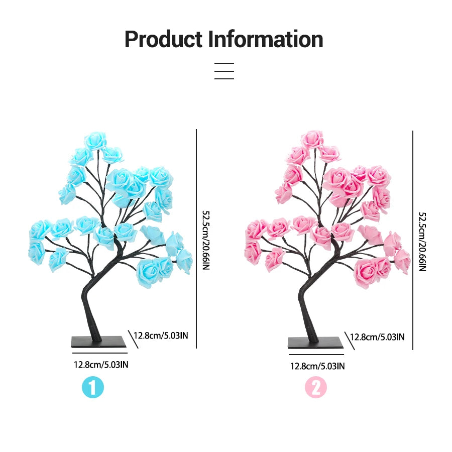 LED Rose Tree Desk Lamp USB Powered Artificial Flower Night Light Bedroom Living Room Party Wedding Valentine's Day Decoration