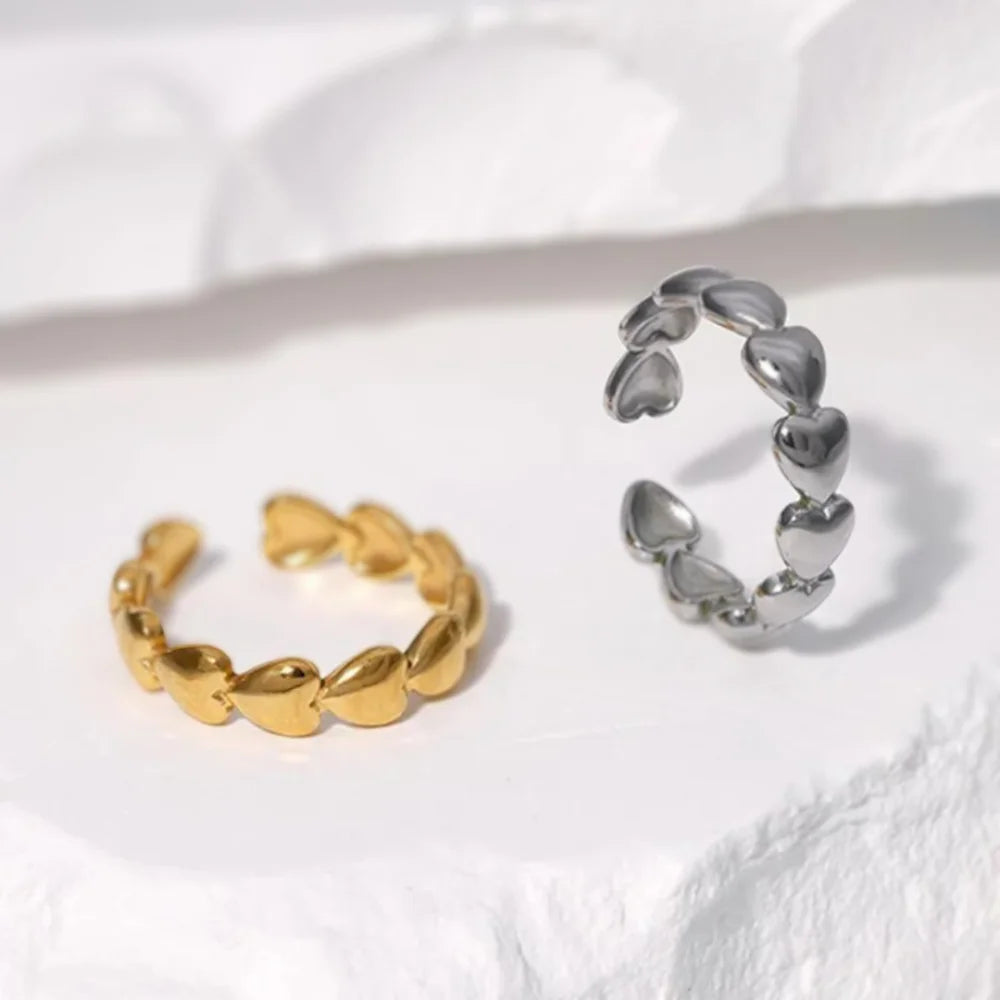 1/3PCS Adjustable Full Circle Hollow Heart-Shaped Open Cuff Ring Stainless Steel Jewelry Irregular Stackable Rings For Women