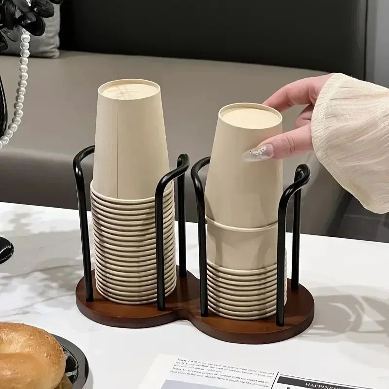Disposable Cup Storage Holder Water Tea Cups Dispenser Rack Shelf with Longer Stick Mug Display Stand Home Organizer