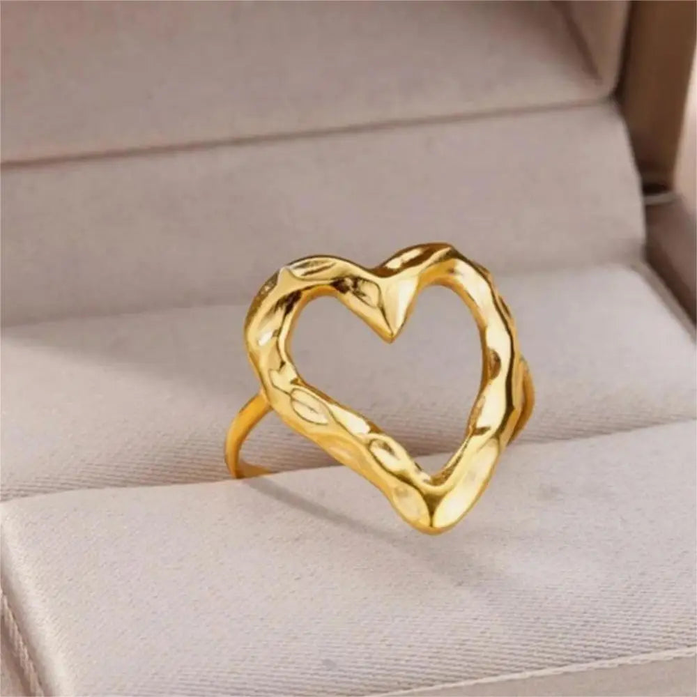 1/3PCS Adjustable Full Circle Hollow Heart-Shaped Open Cuff Ring Stainless Steel Jewelry Irregular Stackable Rings For Women
