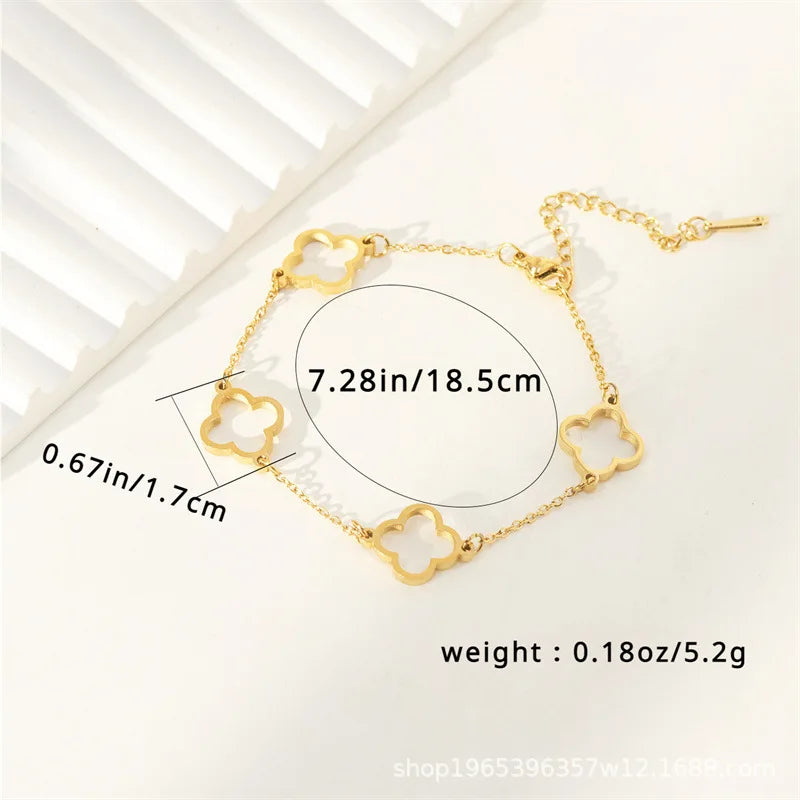 Yupsk Fashion Elegant Hollowed Out Four-leaf Clover Bracelet Stainless Steel Adjustable Chain Bracelets Ladies Daily Jewelry