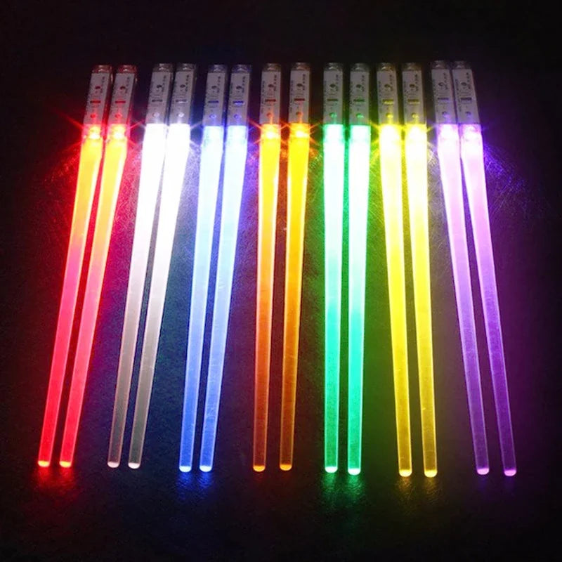 Novel 1 Pair LED Luminous Chopsticks Light Up Durable Lightweight Kitchen Dinning Room Party Food Safe Tableware Multi-color Hot