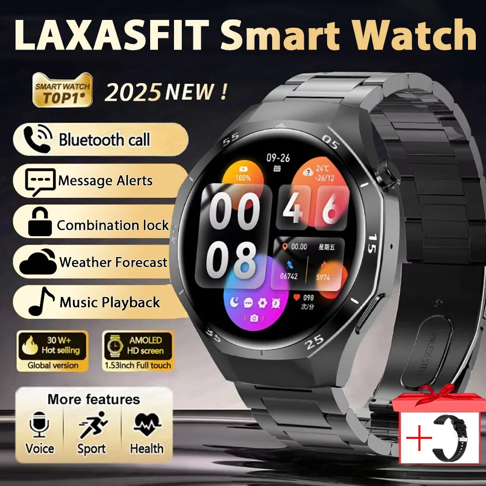 LAXASFIT 2025 New  Smart Watch AMOLED HD Screen Sports Heart Rate Bluetooth Call Men Women Smart Watch